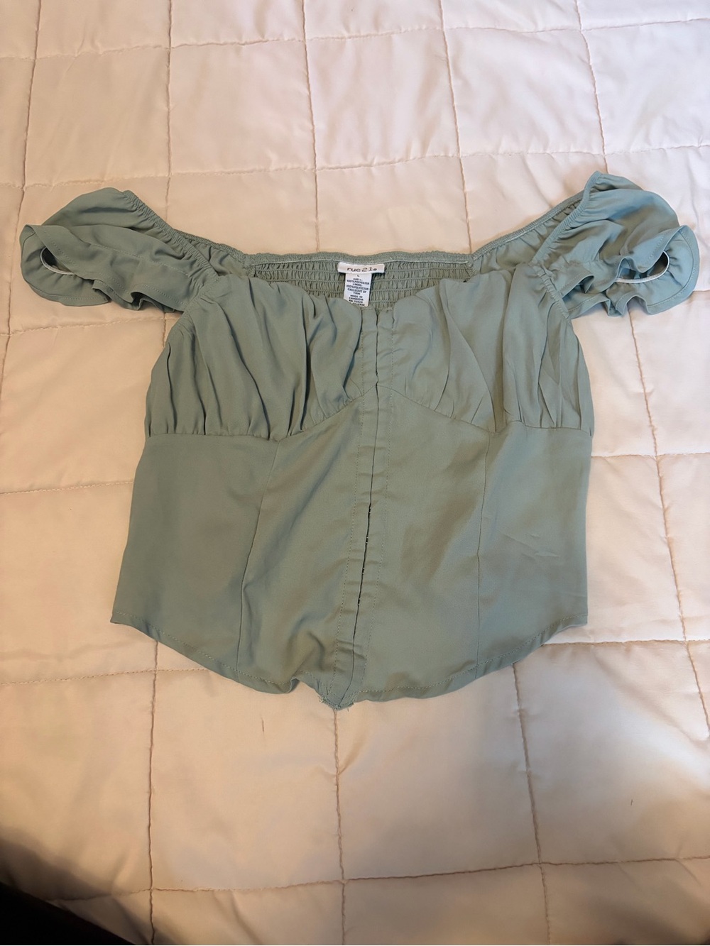 Rue21 Sage Green Off-Shoulder Puff Sleeve Top